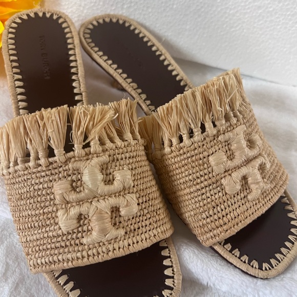 Tory Burch Eleanor Raffia Slide, Natural, Size 6.5 - Picture 3 of 8